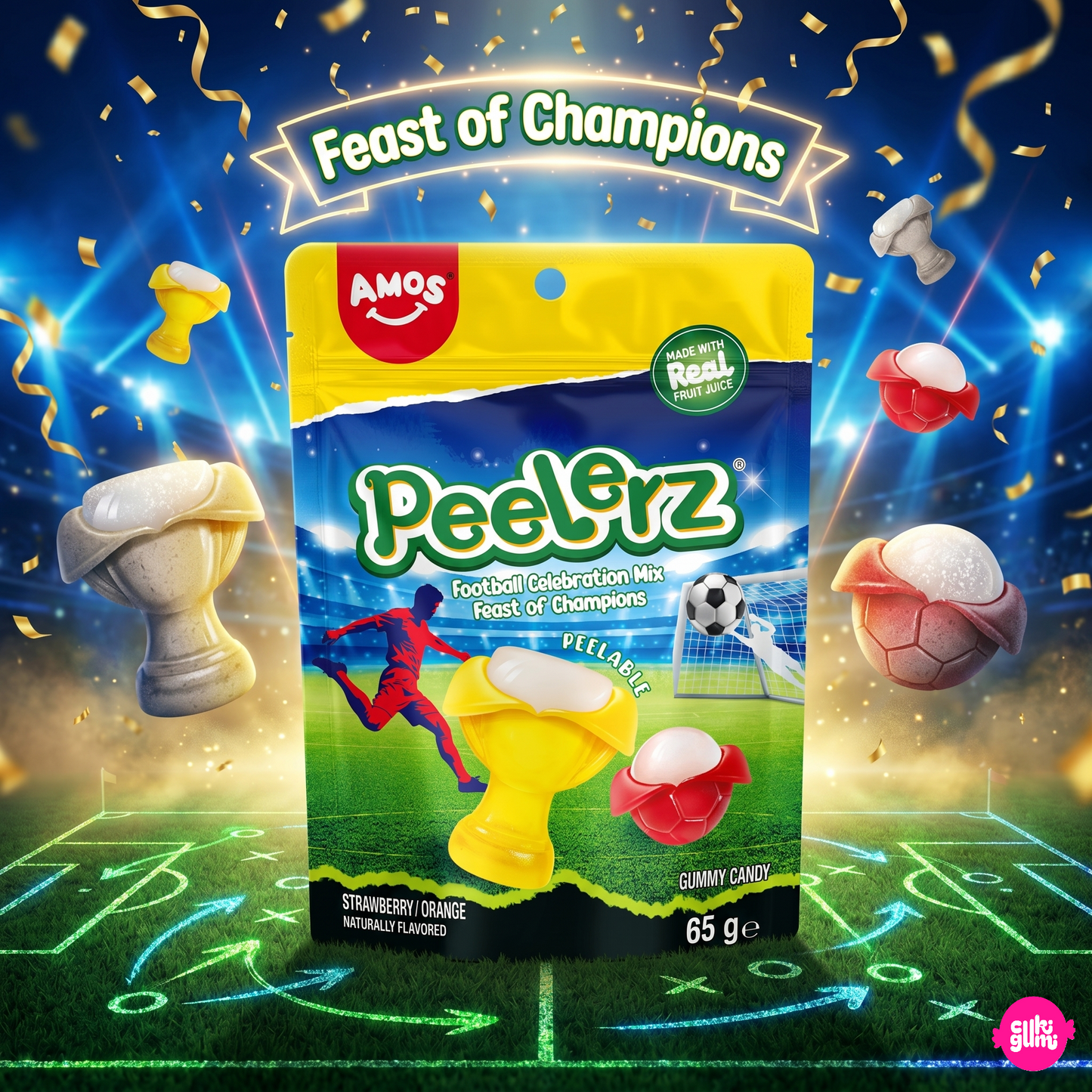 AMOS Peelerz World Cup Gummy 65 g – Hámozható Világbajnoki Gumicukor Mix