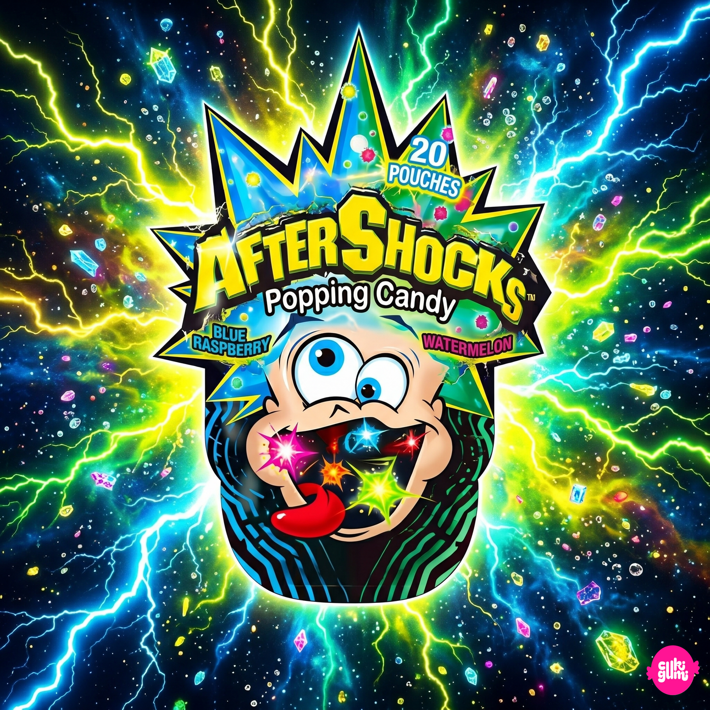 Aftershocks Popping Candy Blue Raspberry Watermelon 30 g – Pattogó Cukorka Kék Málna & Görögdinnye Ízzel (20 mini zacskó)