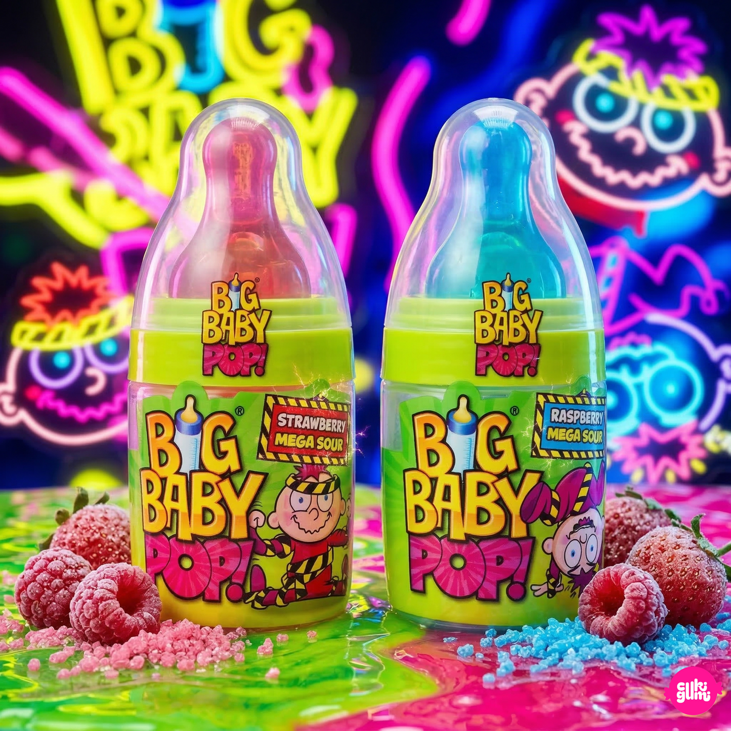 Bazooka Extra savanyú epres-málnás nyalóka savanyú porral 32 g