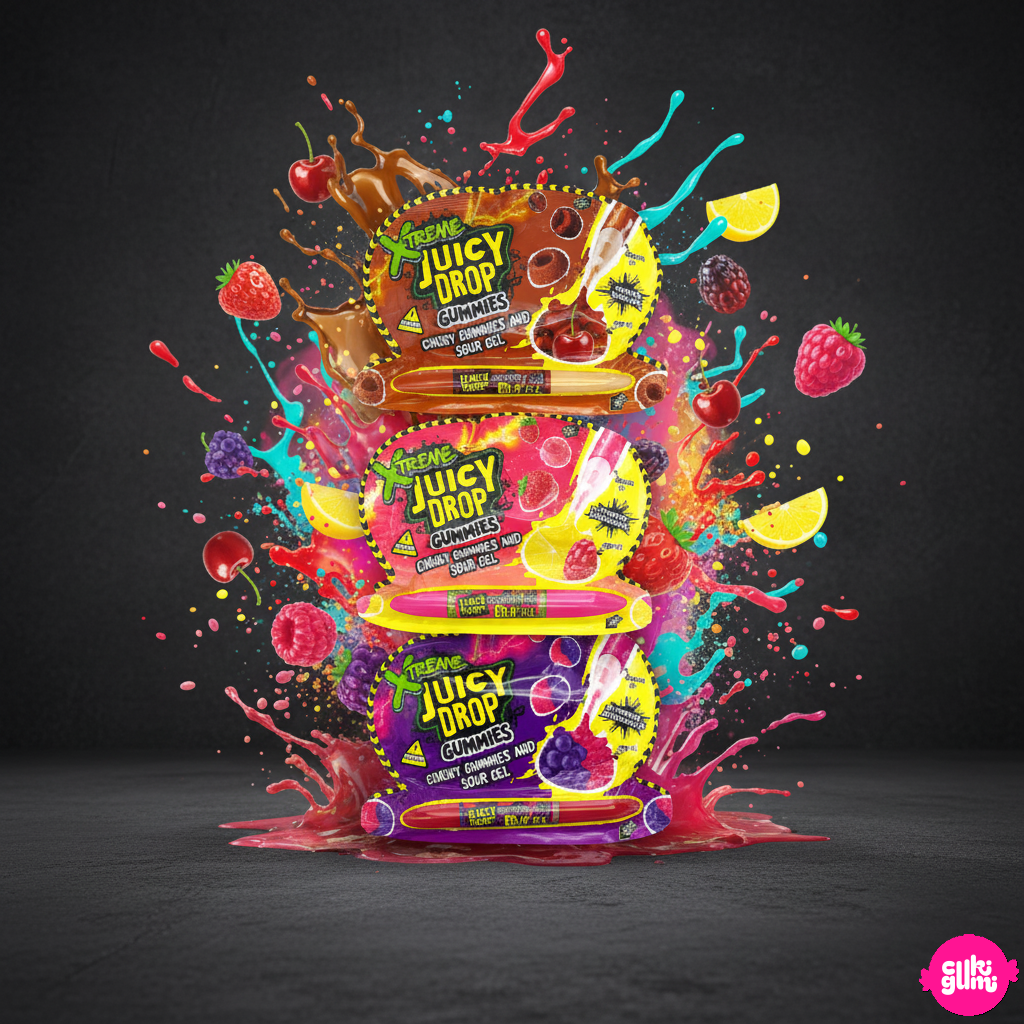 Bazooka Juicy Drop Gummies Xtreme – Savanyú zselés gumicukor és ízesítő toll vegyes ízekben 57g