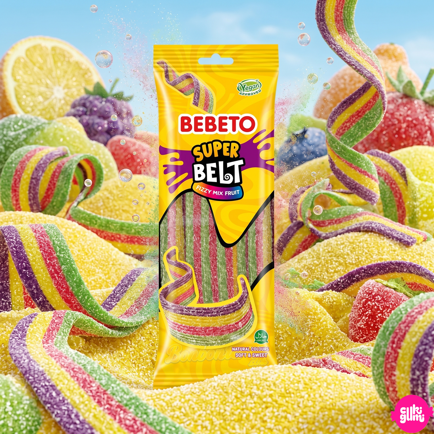 Bebeto Super Belt Fizzy Mix Fruit 75 g – Savanyú Gyümölcsös Gumicukor Szalag