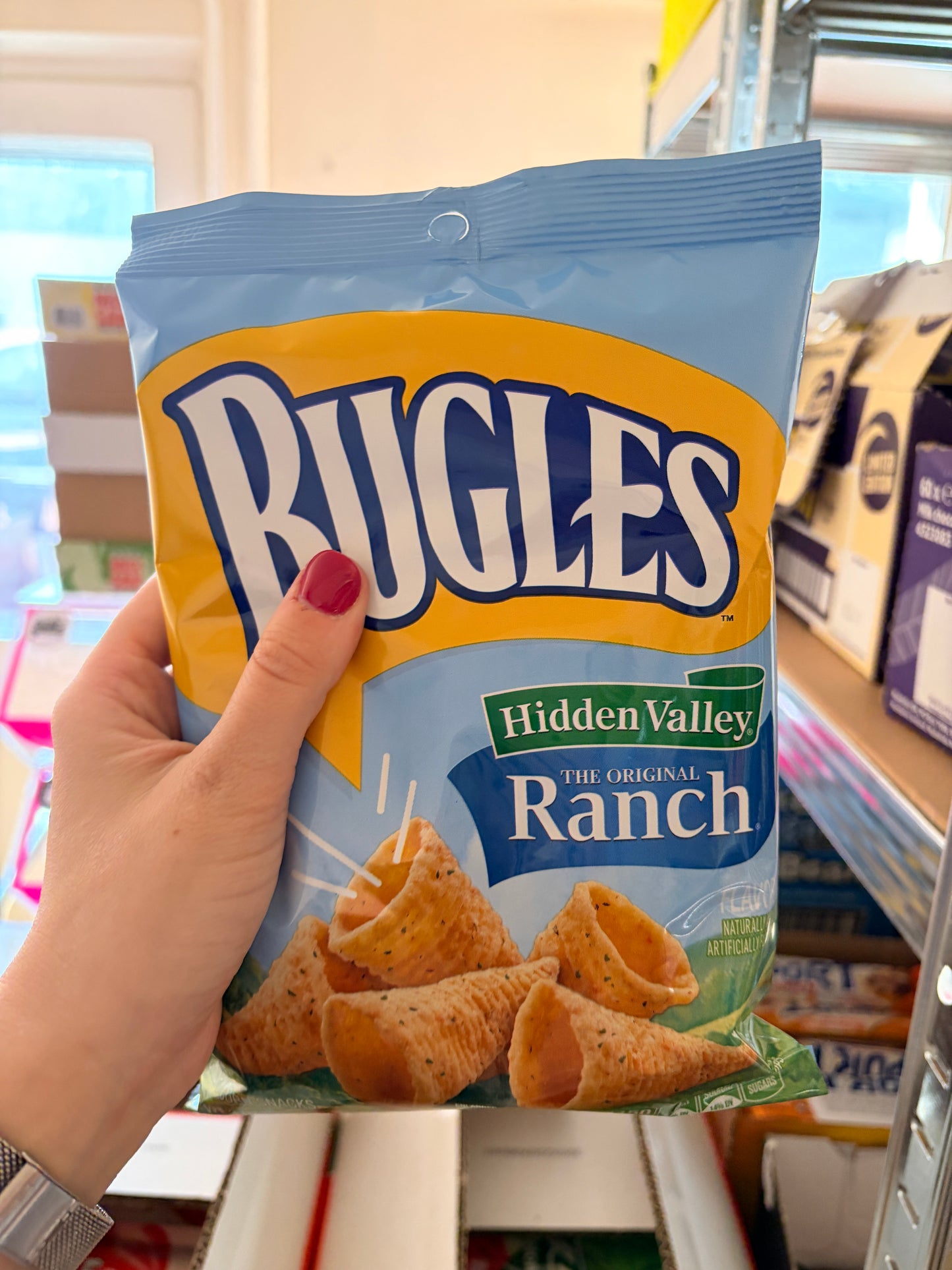 Bugles Hidden Valley Ranch 85 g – Ranch Ízű Kukoricás Snack Kúpok