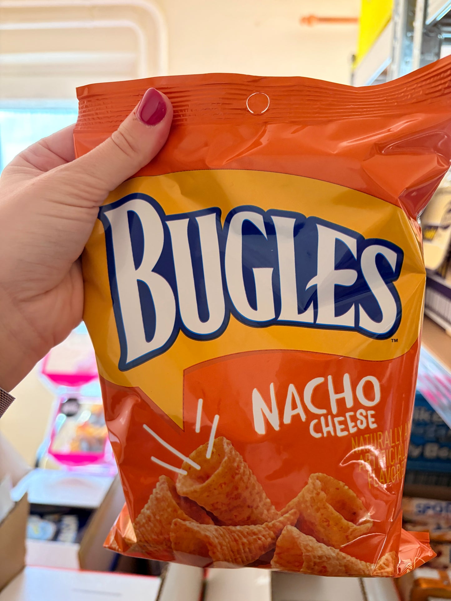 Bugles Nacho Cheese 85 g – Sajtos Nacho Ízű Kukoricás Snack Kúpok