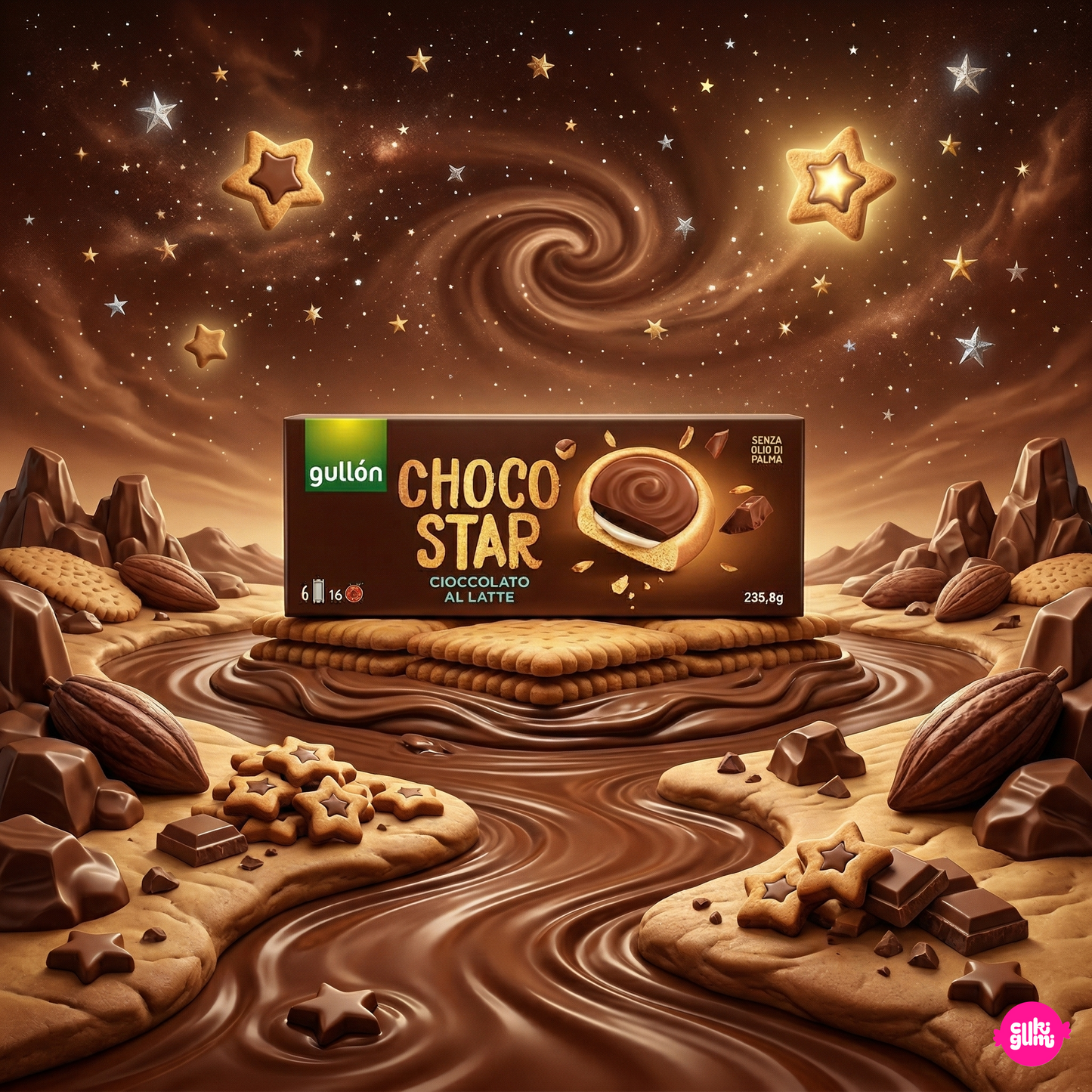 Gullón Choco Star 235 g - Csokoládéval bevont krémes keksz
