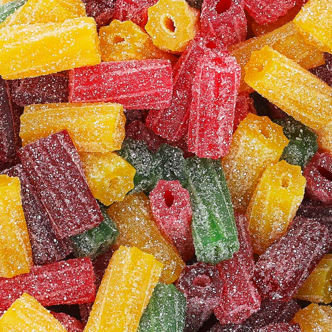 Színes Savanyú Penne Rágcsa – vegán tésztaformájú gumicukor 100g