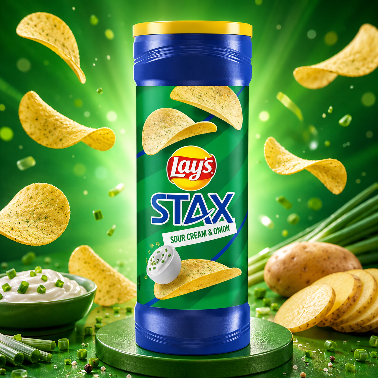 Lay's Stax Sour Cream & Onion 156g – Tejfölös-Hagymás Burgonyachips