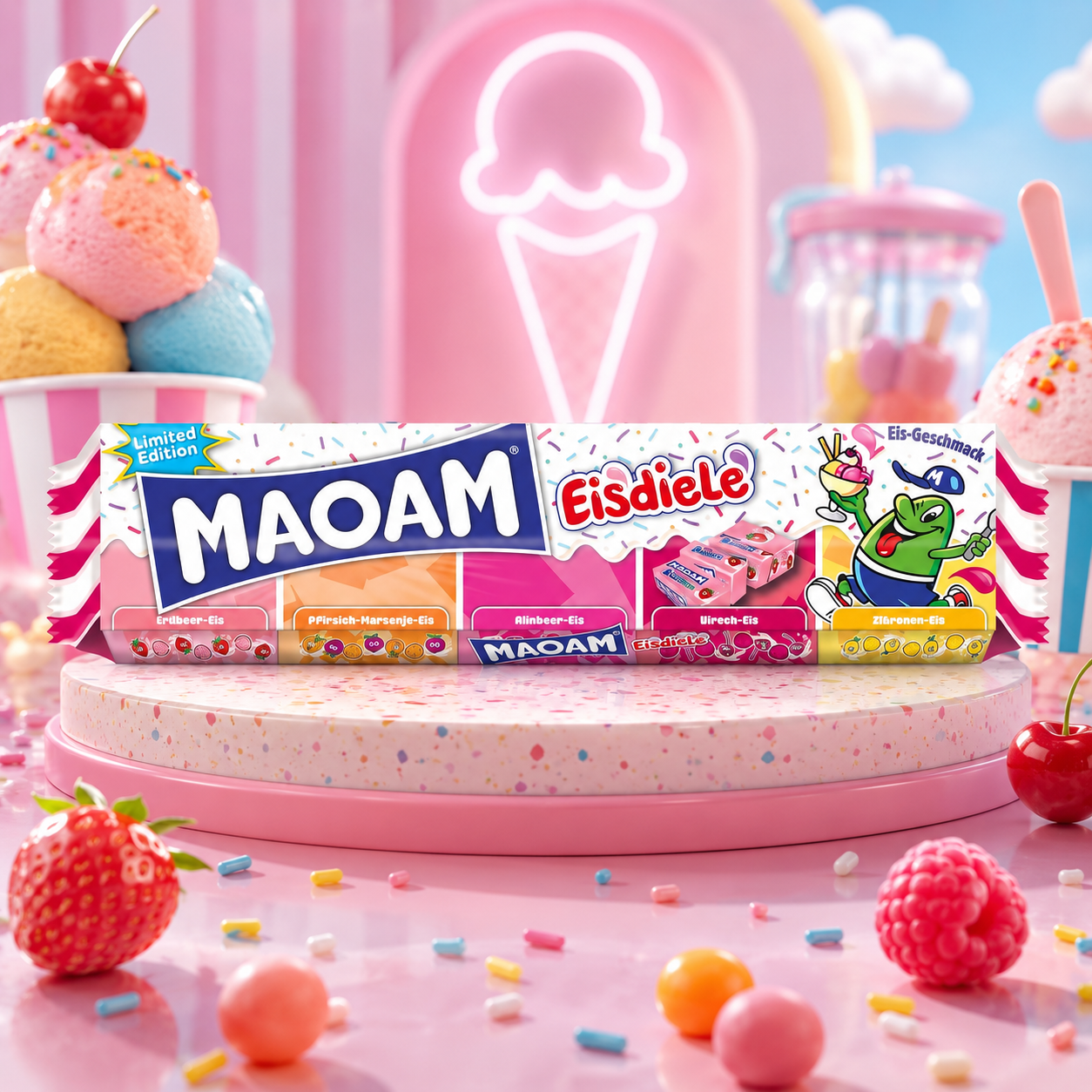 Maoam Bloxx Eisdiele 220g – Gyümölcsfagylalt ízű Rágócukorka Válogatás