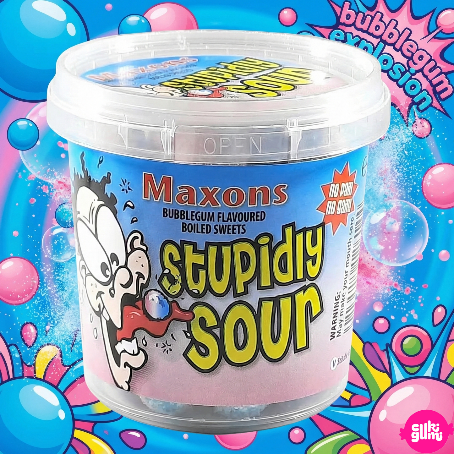 Maxons Stupidly Sour Tub Bubblegum 100g – Brutálisan Savanyú Rágógumi Ízű Keménycukorka