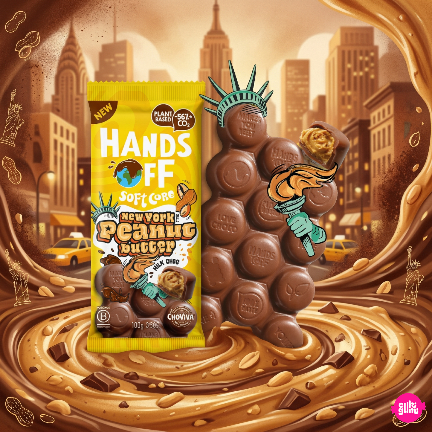 Hands Off New York Peanut Butter Soft Core 100 g - Krémes mogyoróvajas töltött csokoládé szelet