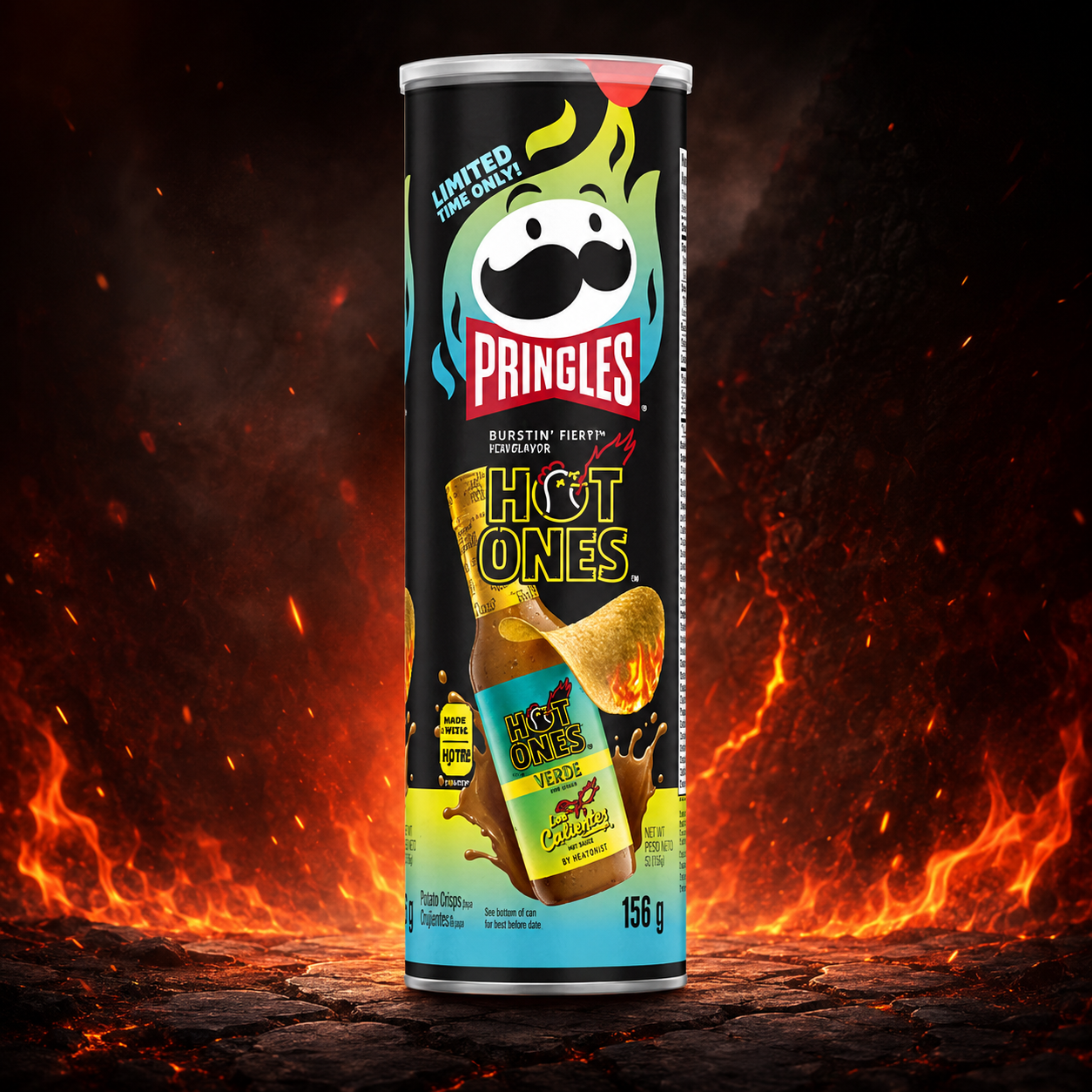 Pringles Hot Ones Los Calientes Verde 156g – Extra Csípős Zöld Chilis Chips