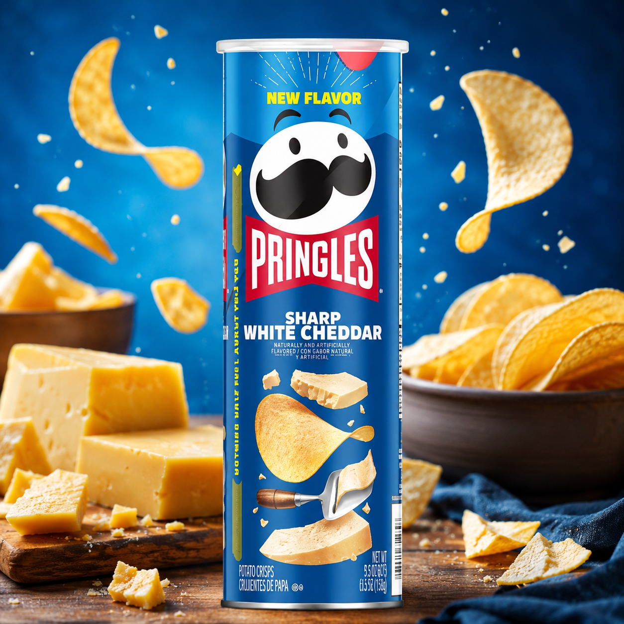 Pringles Sharp White Cheddar 158g – Érlelt Fehér Cheddar Sajt Ízű Burgonyachips