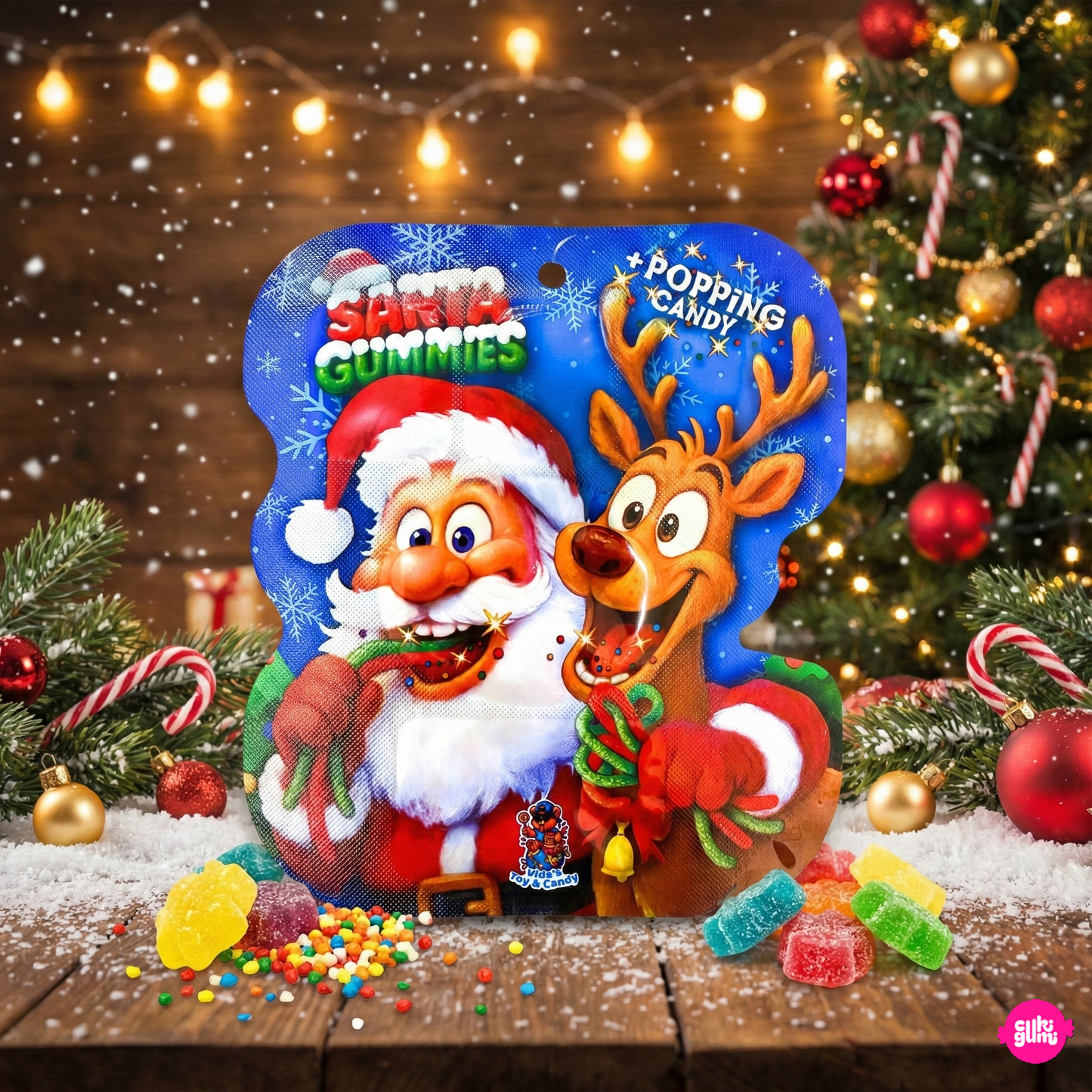 Karácsonyi Gyümölcsös Gumicukor Mix Pattogócukorral 25g