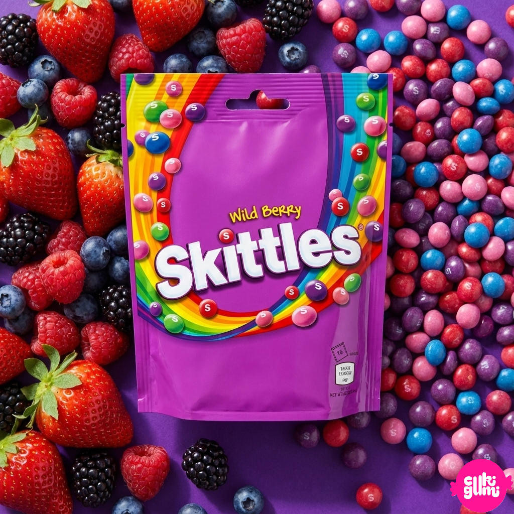 Skittles Wild Berry – Erdei gyümölcs ízű cukorkák roppanós cukorbevonattal 136 g