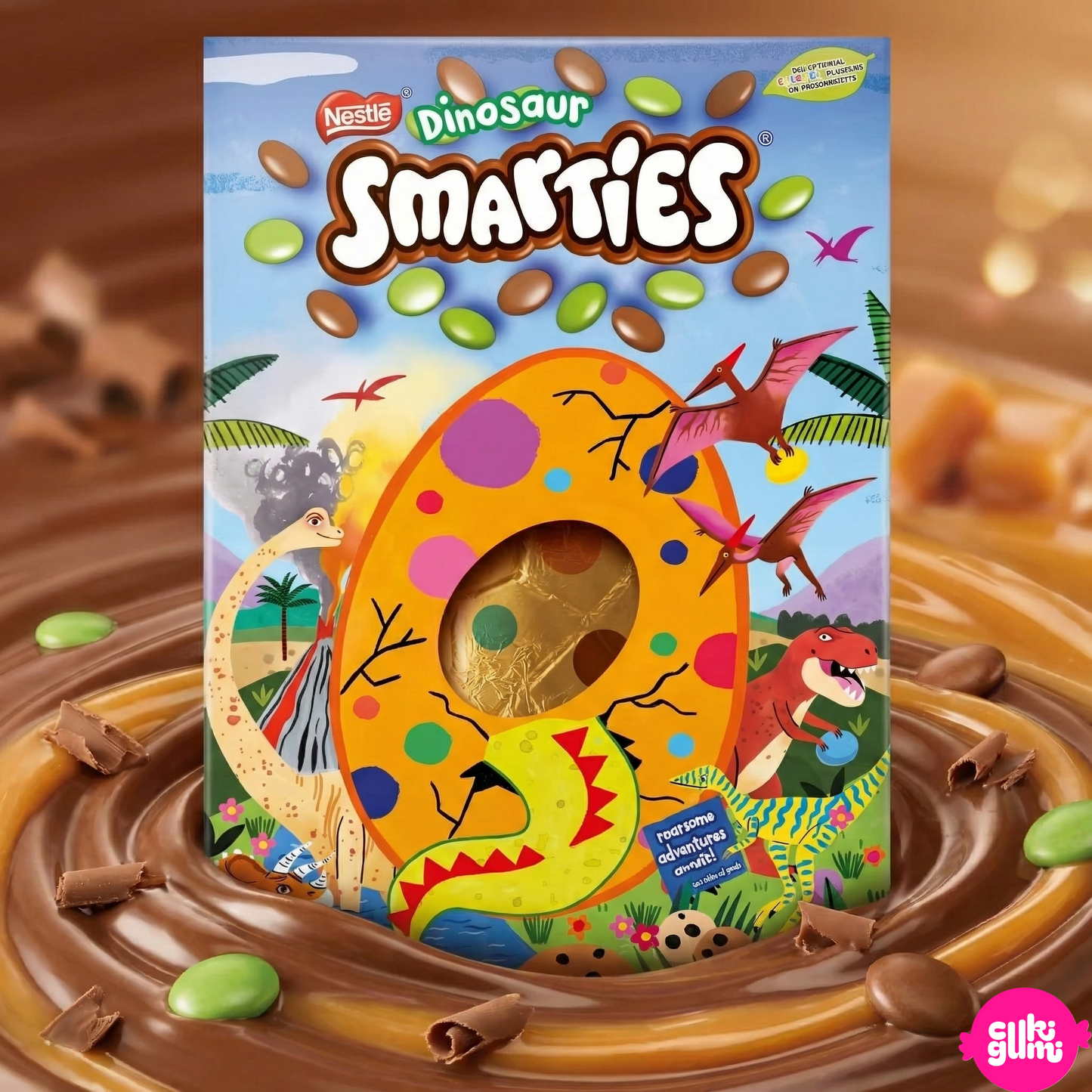 Smarties Dinosaur Giant Egg – Óriás tejcsokoládé tojás Smarties drazséval 226 g