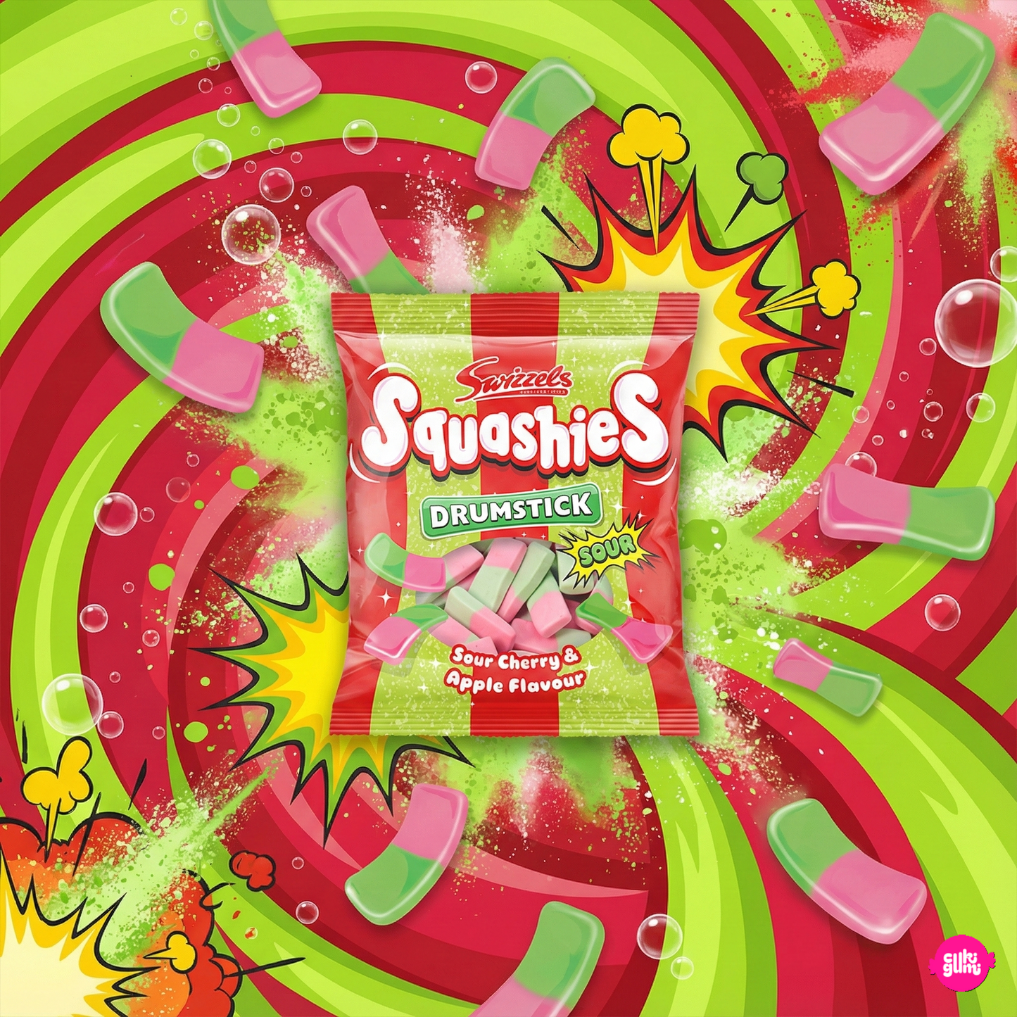 Swizzels Squashies Sour Cherry & Apple – Savanyú Meggyes-Almás Puha Cukorfalatok 120g