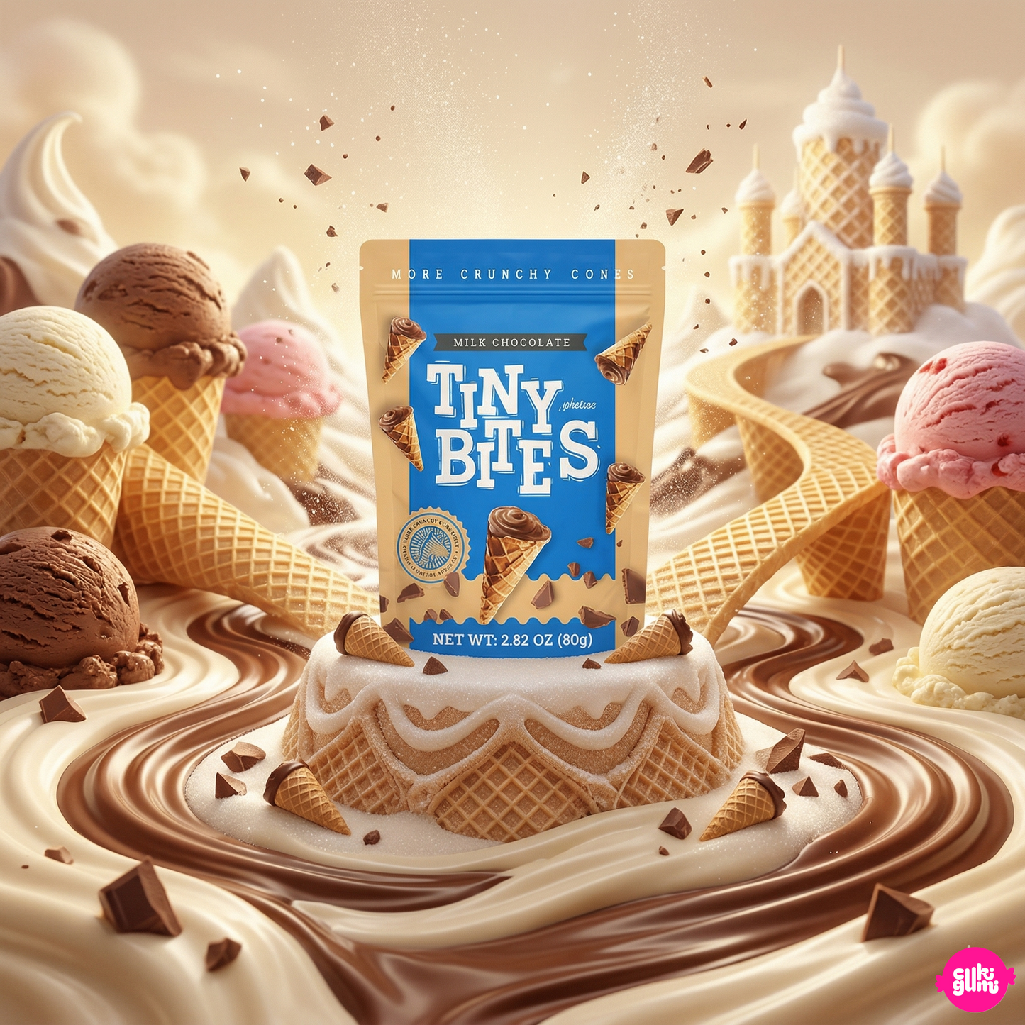 Tiny Bites Waffle Cones Milk Chocolate 80 g – Mini Ostyatölcsérek Tejcsokoládé Krémmel