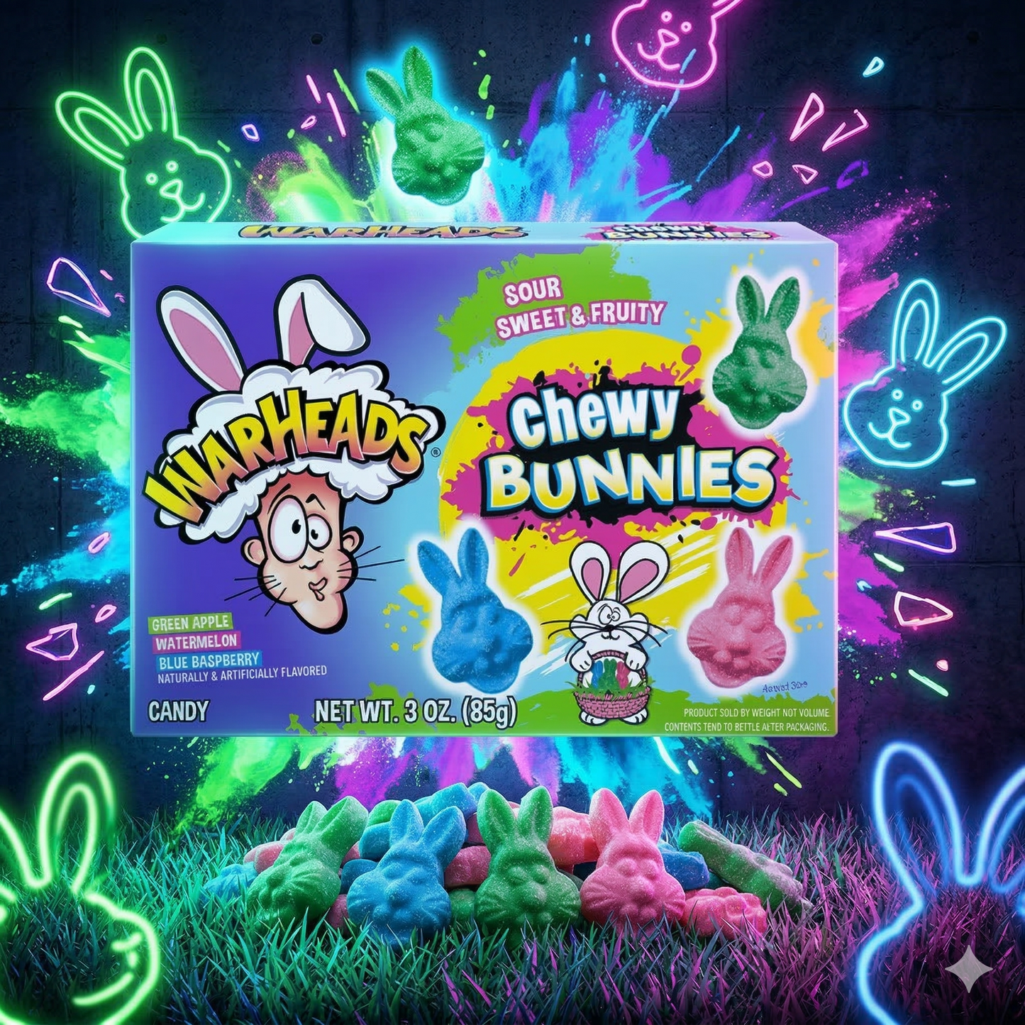 Warheads Savanyú gyümölcsös rágós nyuszi cukorka 85 g