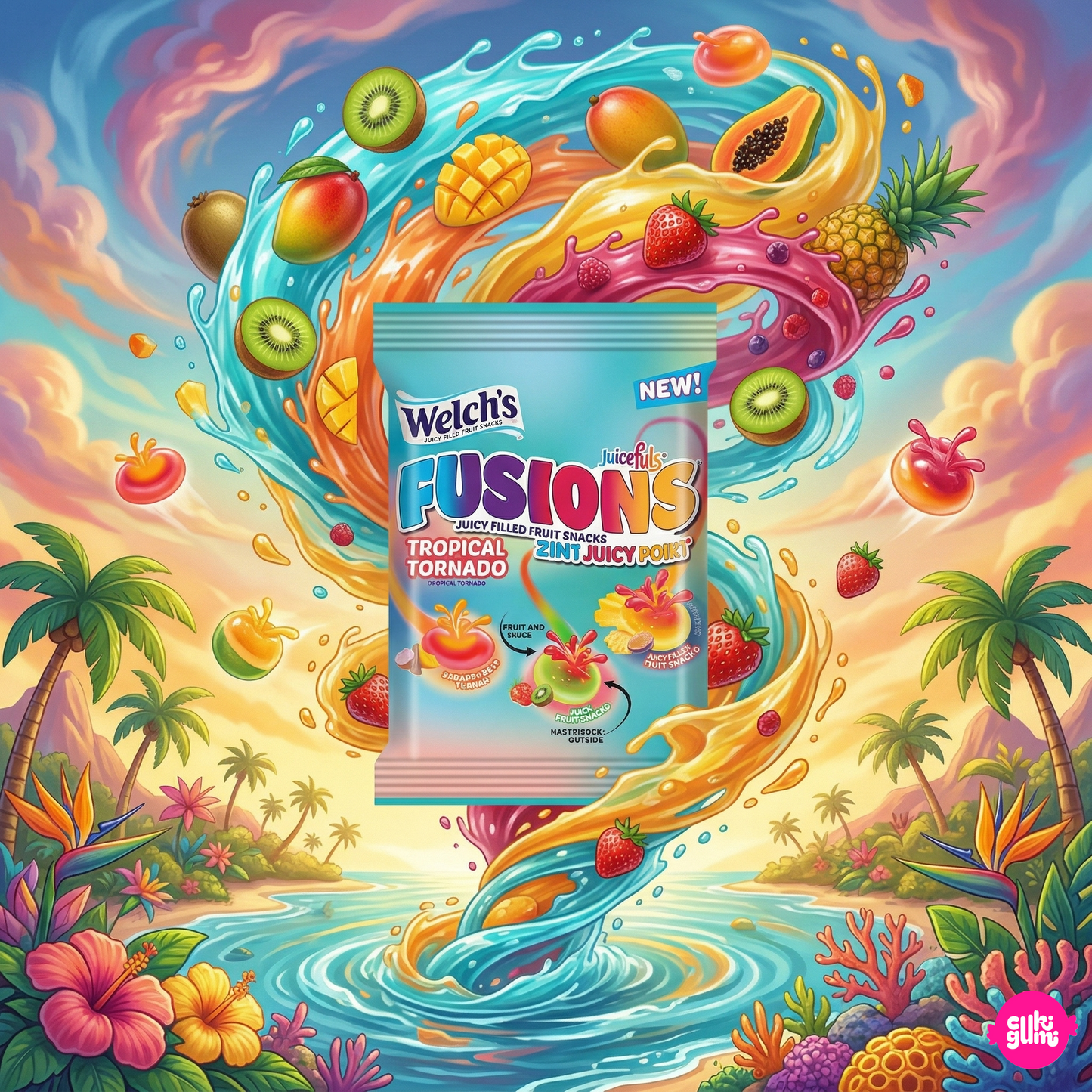 Welch's Juicefuls Fusions Tropical Tornado 113 g – Trópusi Gyümölcspürés Gumicukor
