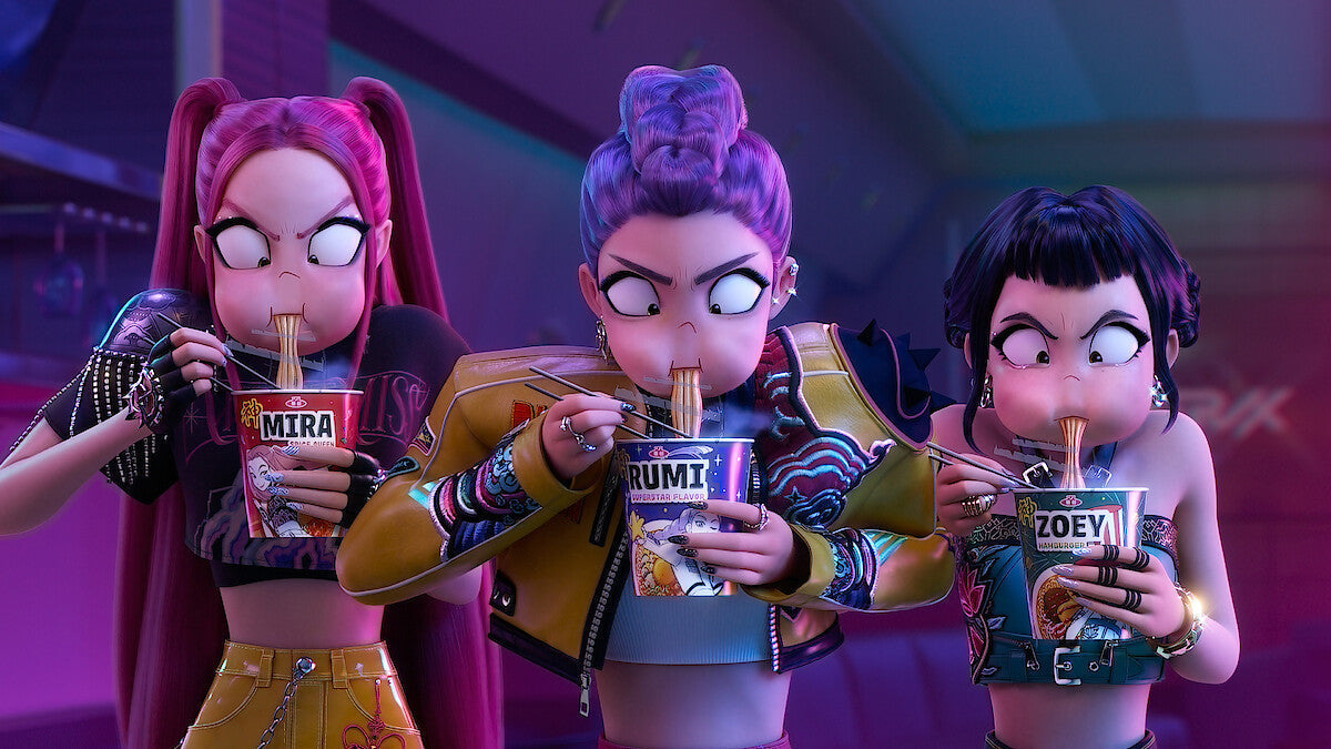 Nongshim K-Pop Demon Hunters limitált ramen válogatás Mira, Rumi és Zoey csomagolással
