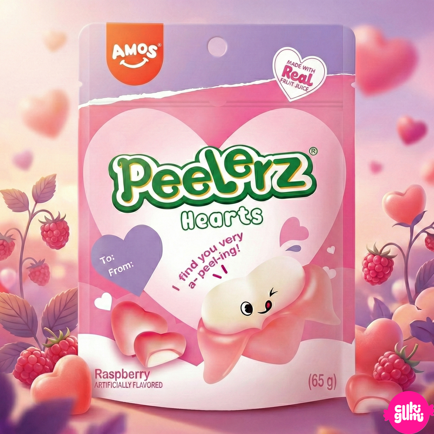 Amos Peelerz Gummy Hearts 65 g – Hámozható, gyümölcsös gumicukor