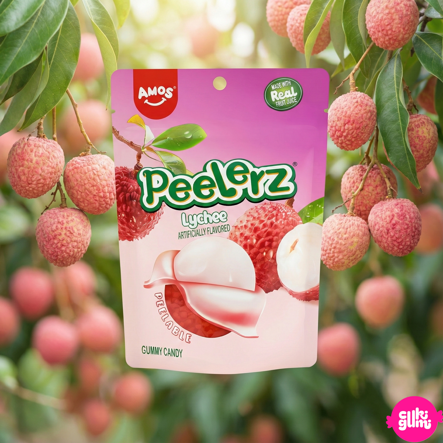 AMOS Peelerz Gummy Lychee – Hámozható Licsi Ízű Gumicukor 65 g