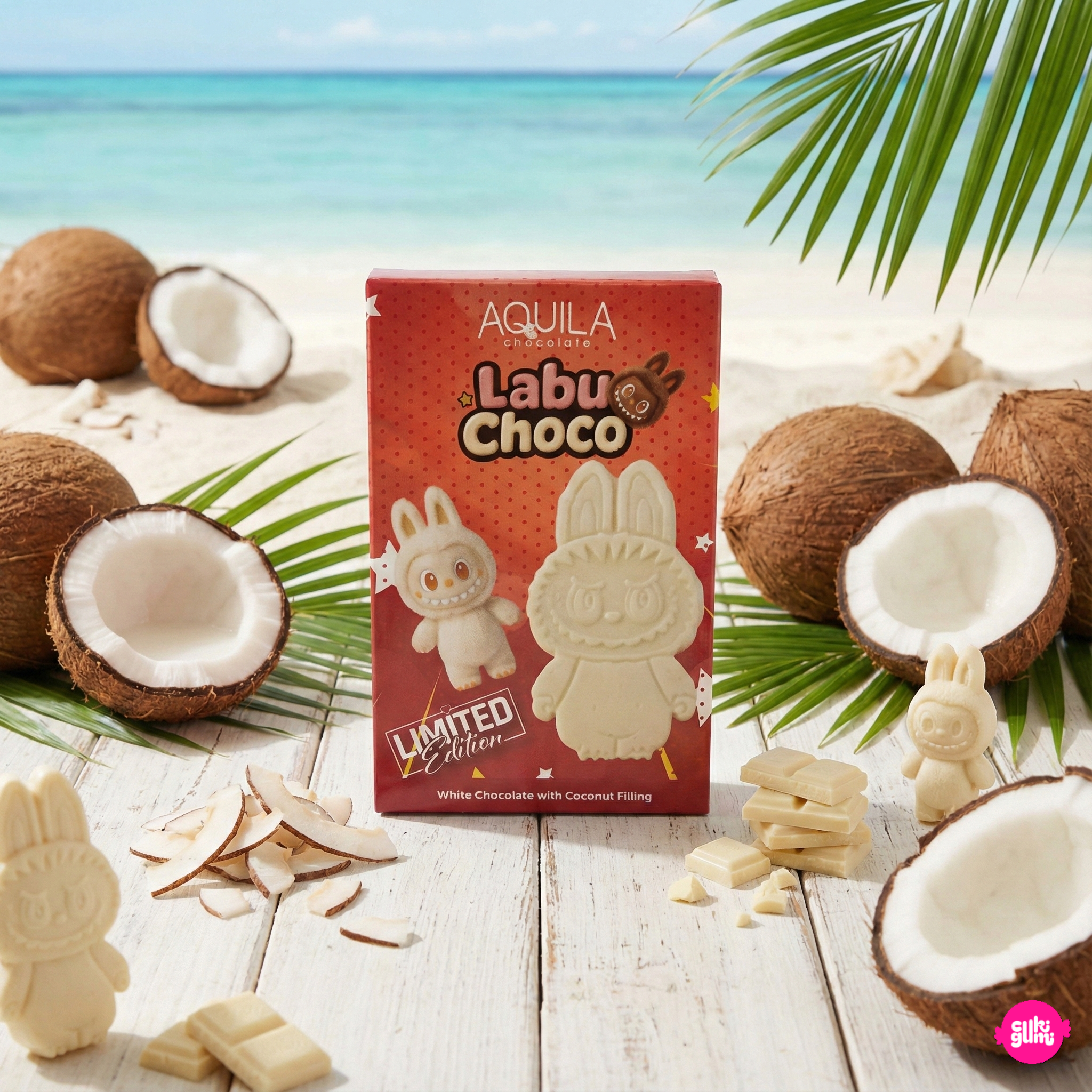 AQUILA Labu Choco White Chocolate with Coconut Flavored Filling 35g