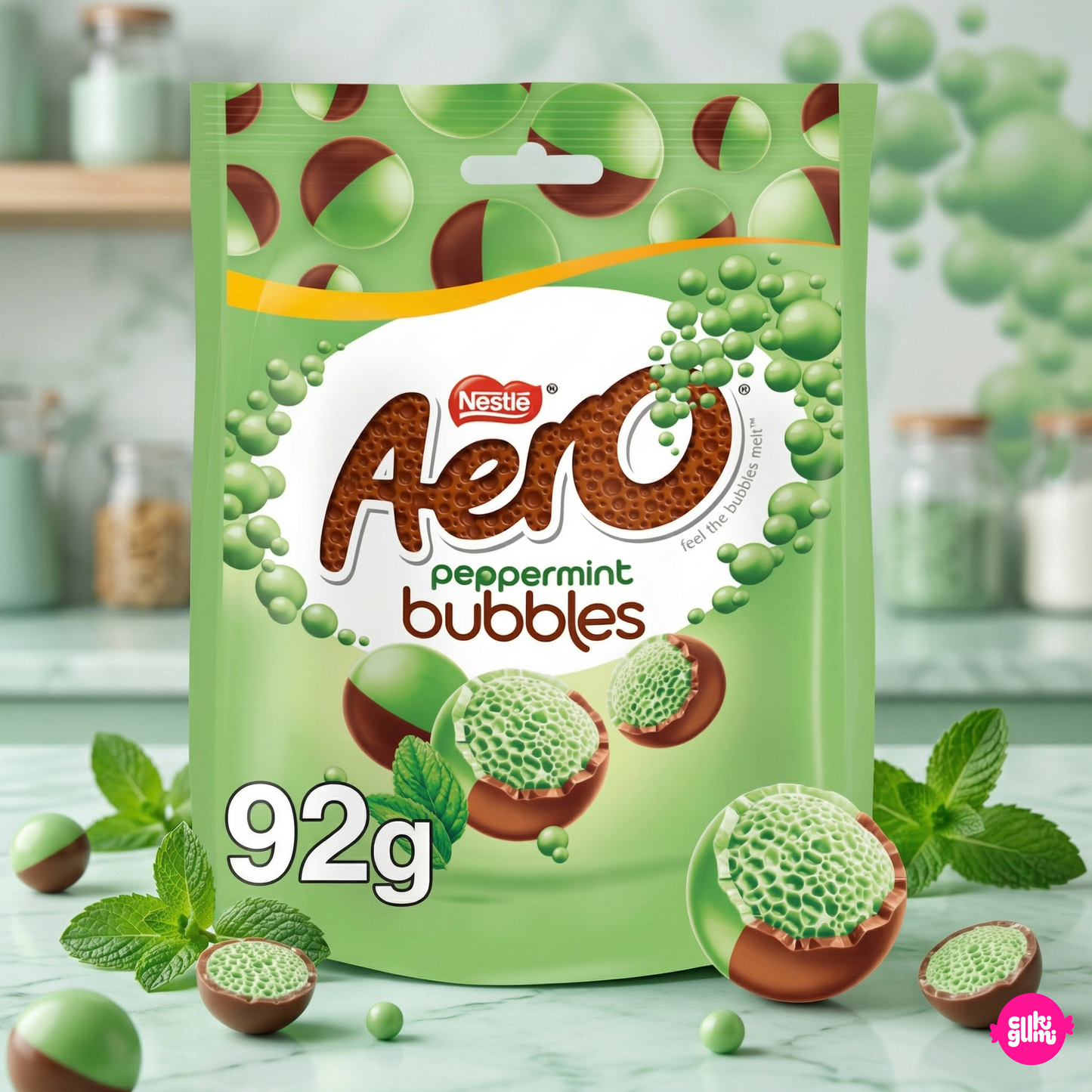 Aero Bubbles Peppermint 92 g - Mentolos töltött tejcsokoládé golyók légies belsővel
