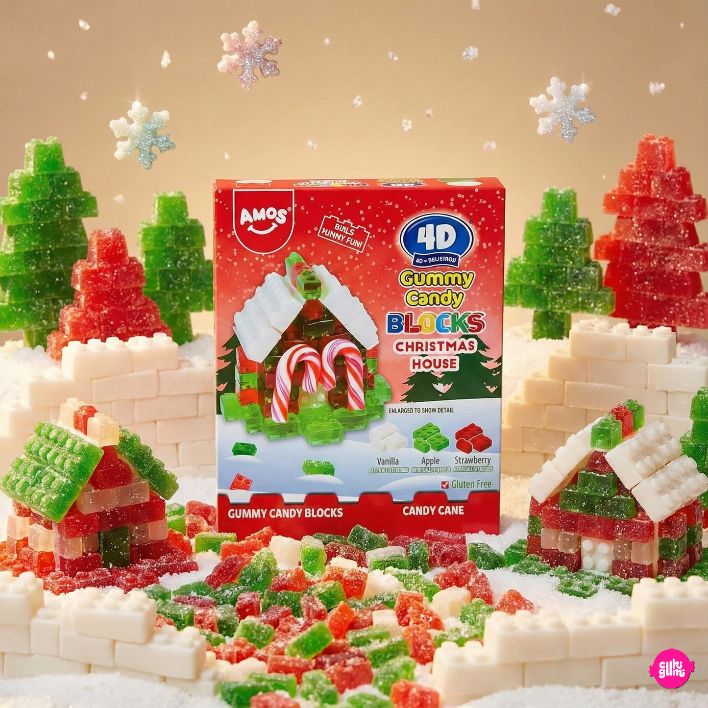 Amos Karácsonyi 4D Gummy Blocks Építőház Gumicukor 220 g