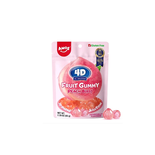 Amos Peach Burst - Őszibaracklével töltött gumicukor 62g