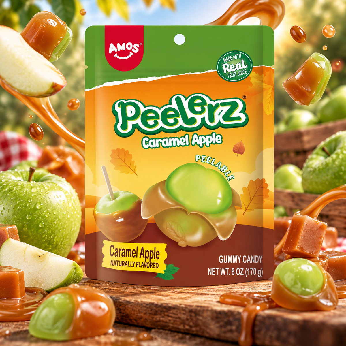 Amos Peelerz Caramel Apple 170 g - Hámozható karamellas-almás gumicukor 170 g