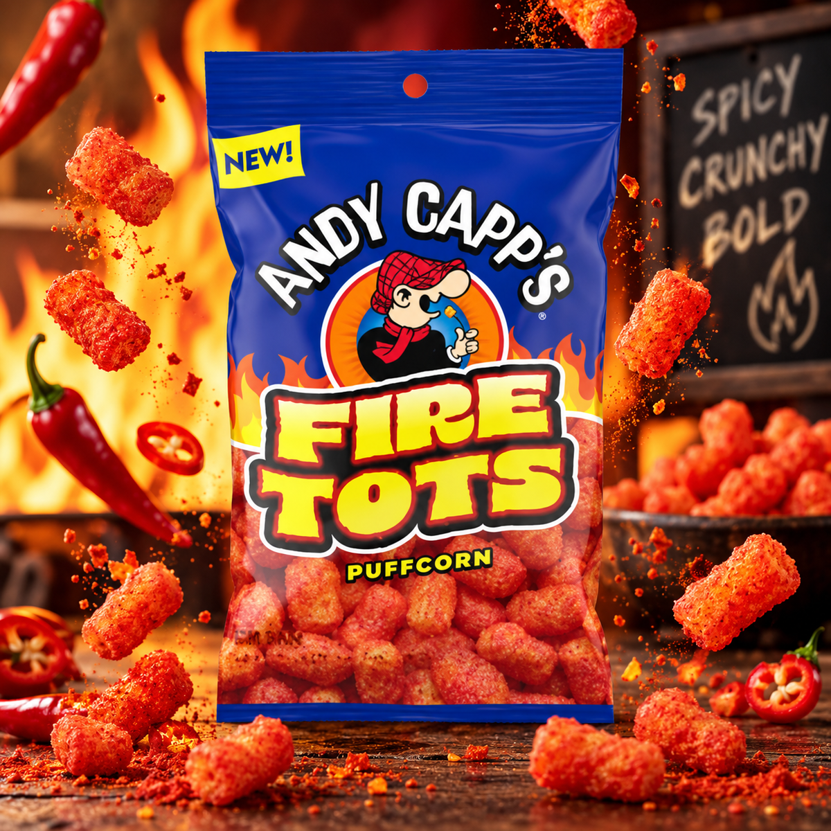 Andy Capp's Fire Tots Puffcorn 43 g - Csípős puffasztott kukoricasnack 43 g
