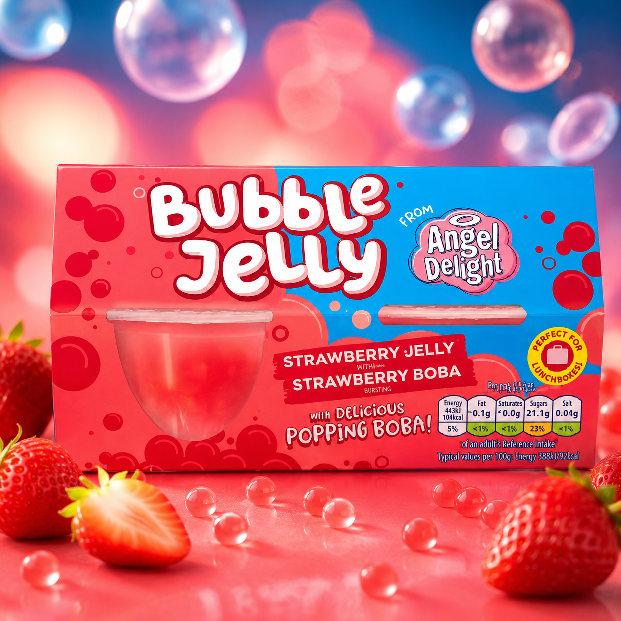 Angel Delight epres zselédesszert eperizű popping bobával 4×130 g – Bubble Jelly with Popping Boba Strawberry