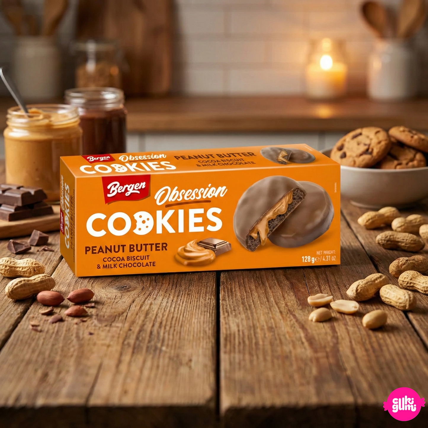 Bergen Peanut Butter Cocoa Cookies with Milk Chocolate 128 g