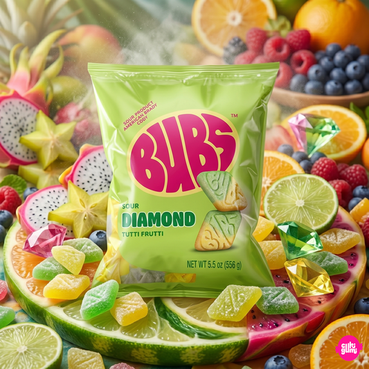 BUBS Sour Diamond Tutti Frutti 156 g – Savanyú Tutti Frutti Gyémánt Gumicukor (Vegán)