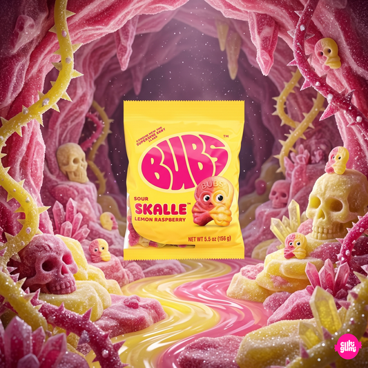 BUBS Sour Skalle Lemon Raspberry 156 g – Savanyú Citrom-Málna Koponya Gumicukor (Vegán)