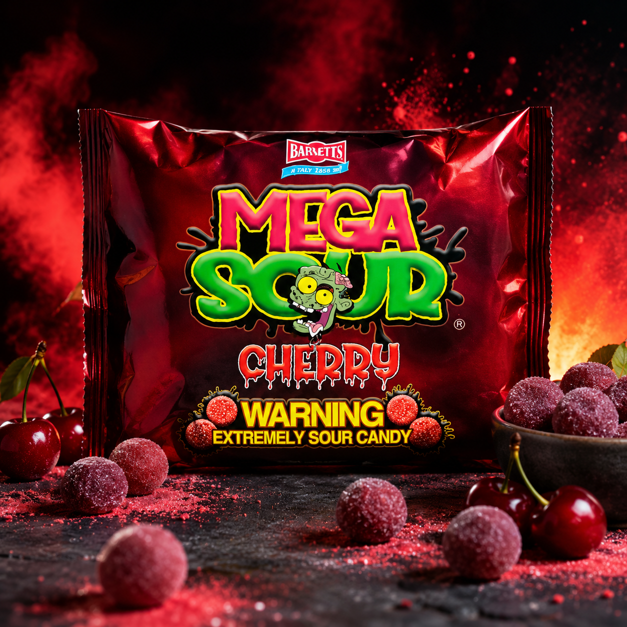 Barnetts Mega Sour Cherry 104 g – Extrém Savanyú Cseresznyeízű Keménycukorka