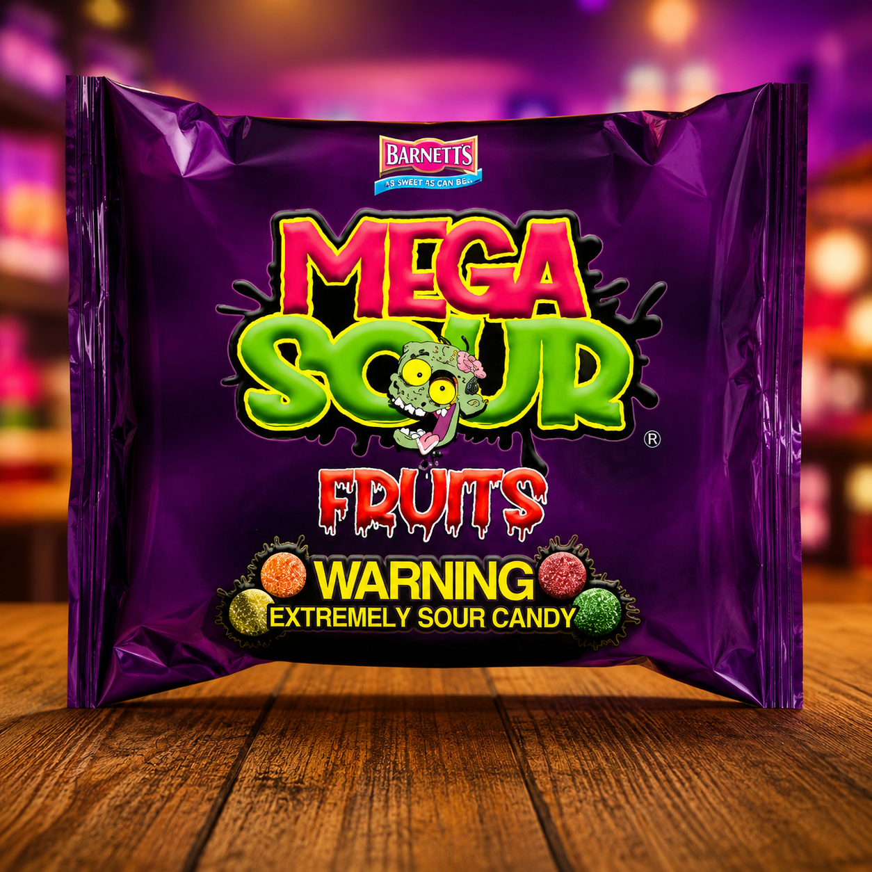 Barnetts Mega Sour Fruits 104 g – Extrém Savanyú, Vegyes Gyümölcsízű Keménycukorka
