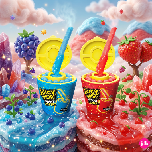 Bazooka Juicy Drop Gummy Dipperz Strawberry & Raspberry 96 g – Mártogatható Gumicukor Savanyú Zselével