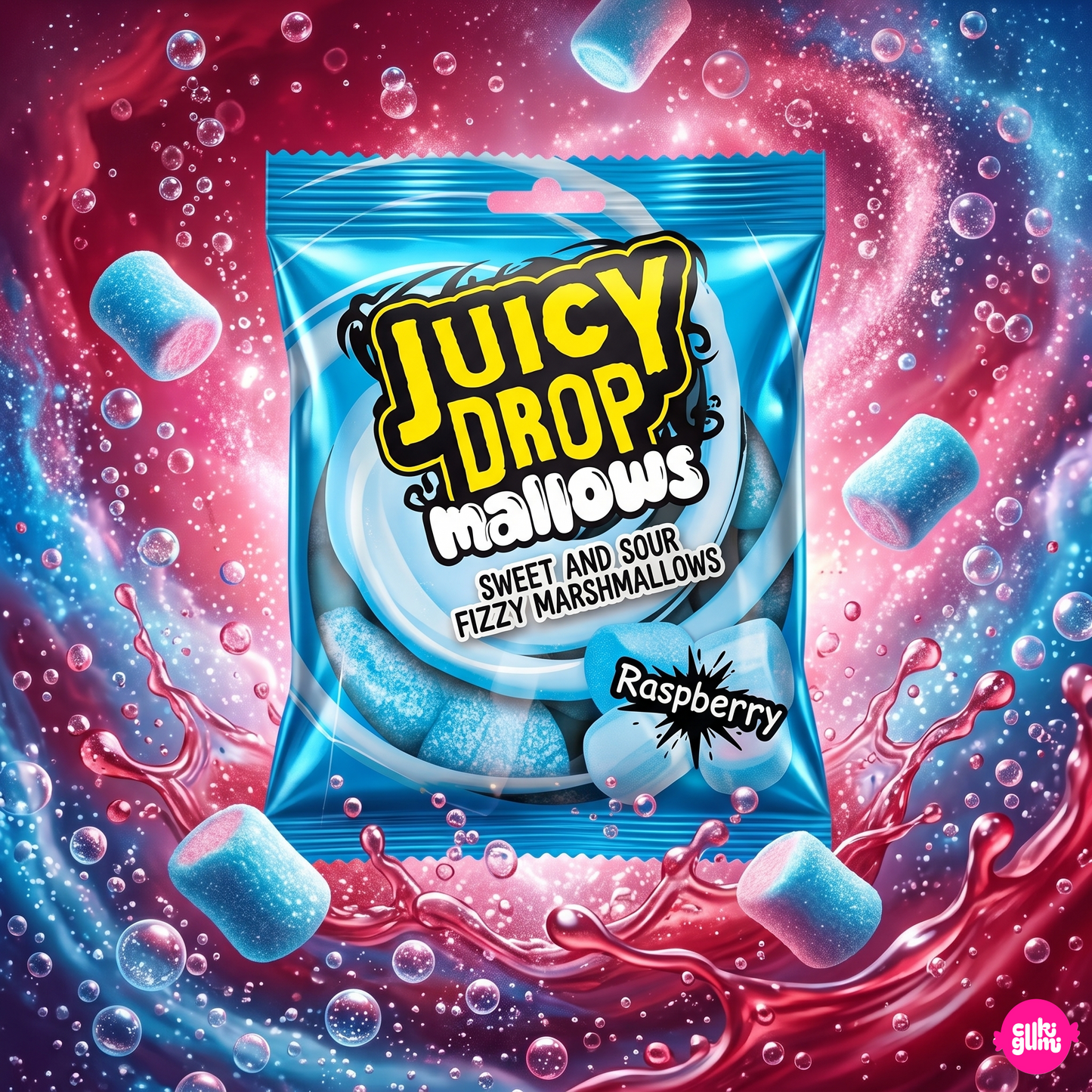 Bazooka Juicy Drop Mallows Raspberry 100 g – Savanyú Epres Malnás Marshmallow Habcukor