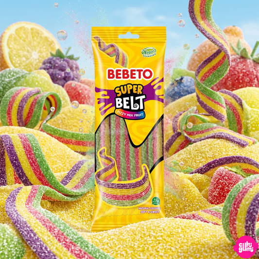 Bebeto Super Belt Fizzy Mix Fruit 75 g – Savanyú Gyümölcsös Gumicukor Szalag