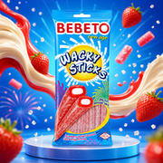 Bebeto Wacky Sticks Strawberry 75 g – Saure gefüllte Gummibonbon-Sticks mit Erdbeer-Vanille-Geschmack