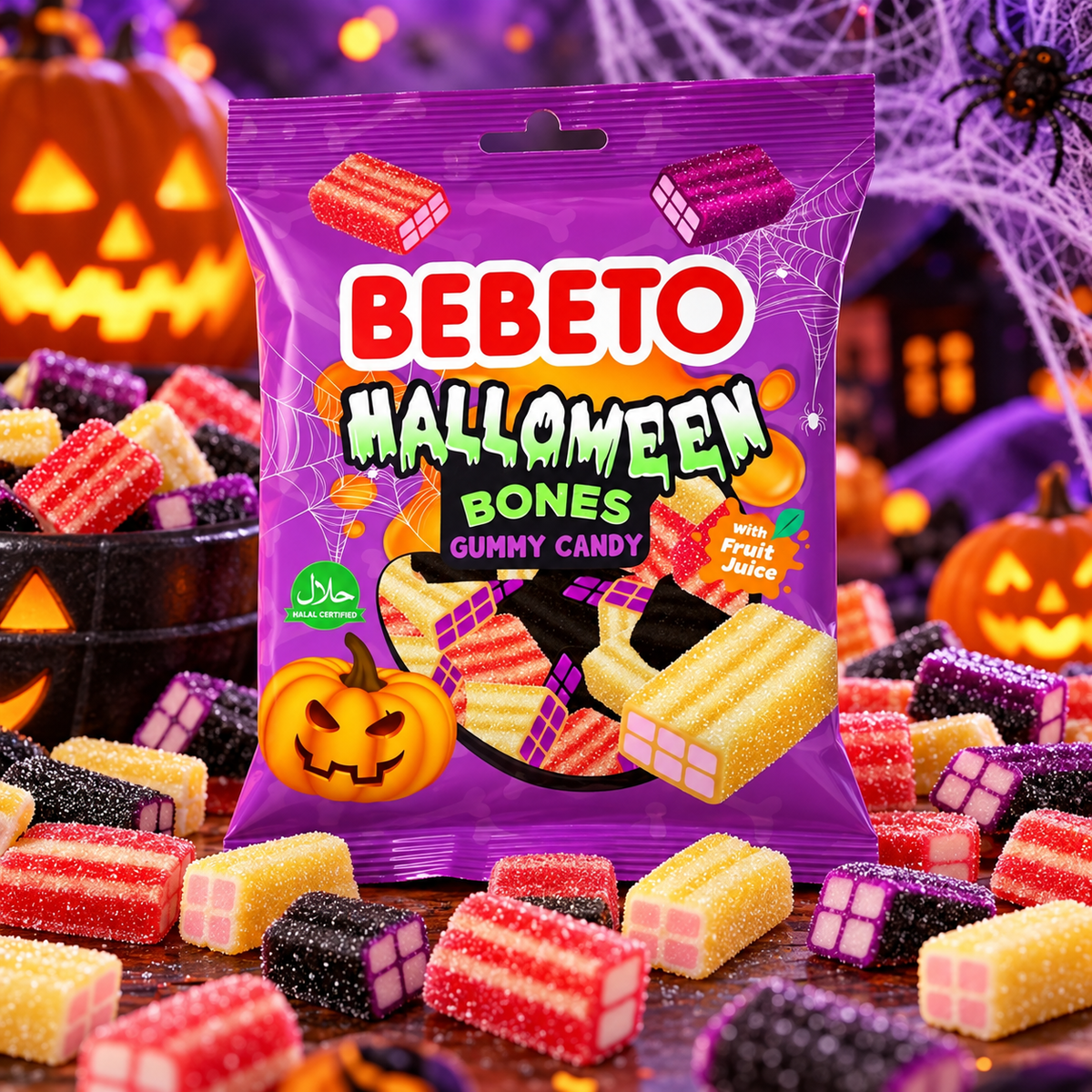 Bebeto Halloween Bones – Savanyú gyümölcsízű Halloween gumicukor 80 g