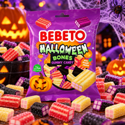 Bebeto Halloween Bones – Savanyú gyümölcsízű Halloween gumicukor 80 g