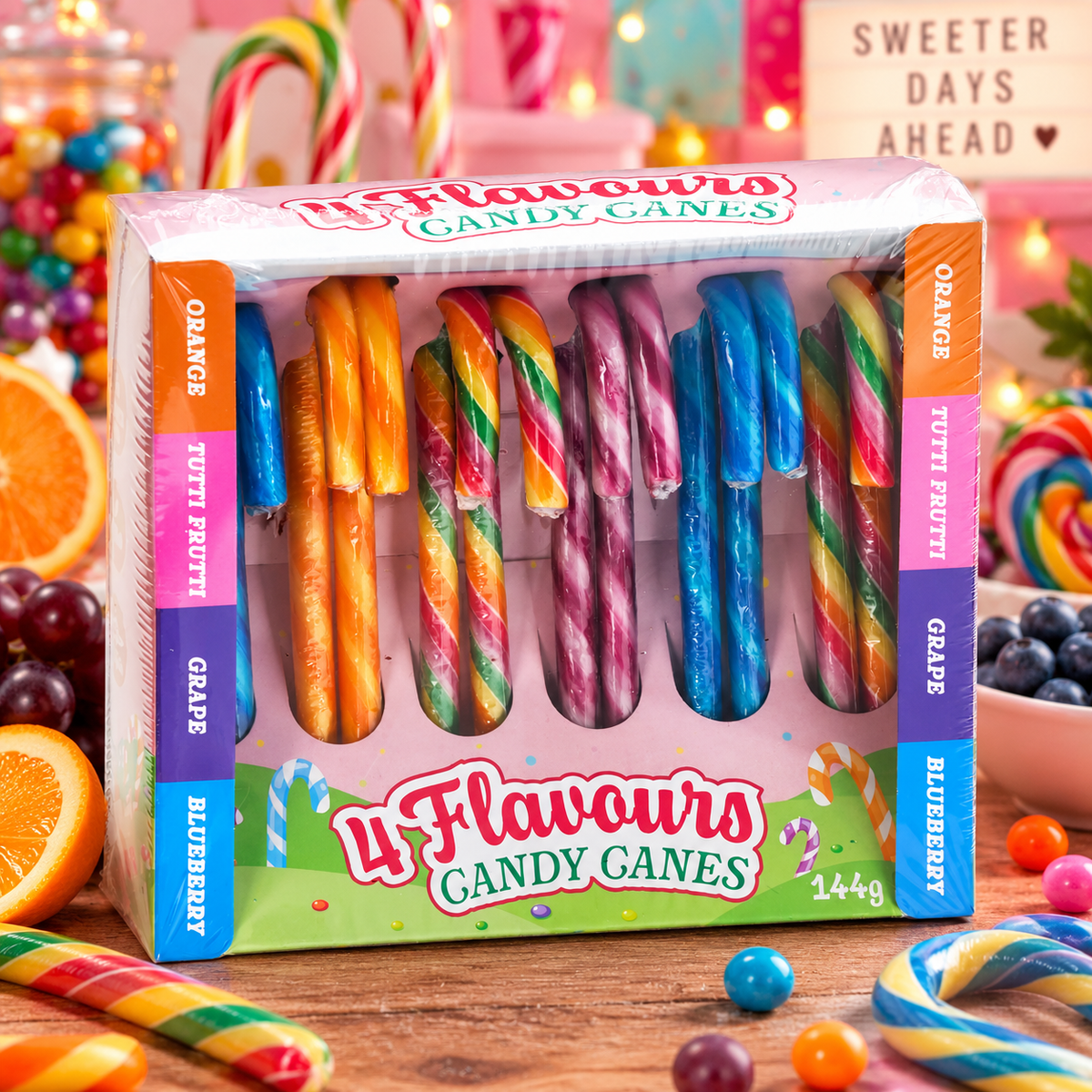 Becky's Candy Canes 4 Flavours – Gyümölcsízű karácsonyi cukorpálca válogatás 12 db / 144 g
