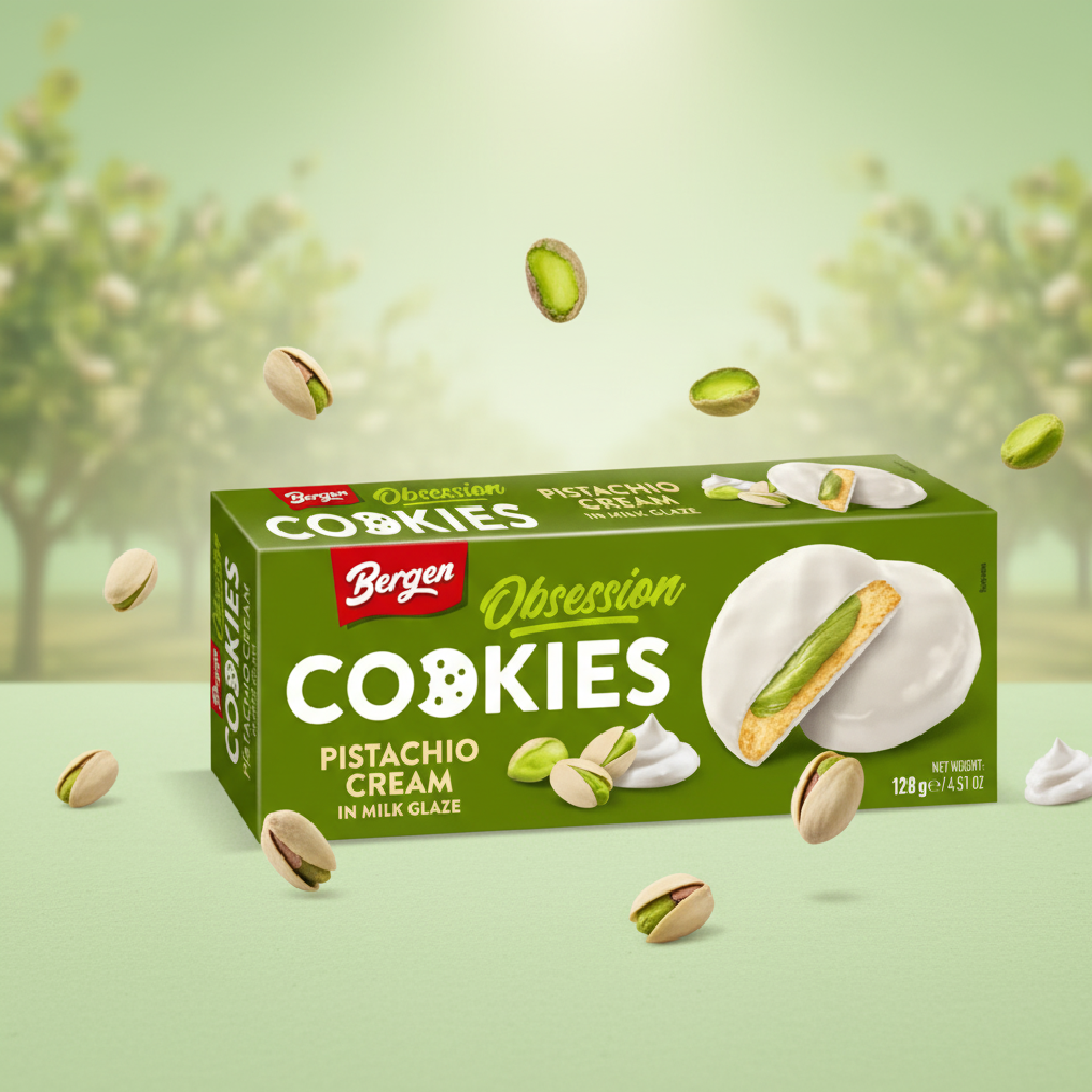 Bergen Obsession – Pisztáciás Fehér Csokoládés Keksz 128g