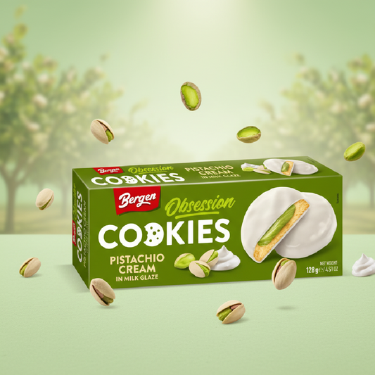 Bergen Obsession – Pisztáciás Fehér Csokoládés Keksz 128g
