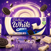 Cadbury Oreo White 120g – Fehér Csokoládé Oreo Kekszdarabokkal és Vaníliás Krémtöltelékkel
