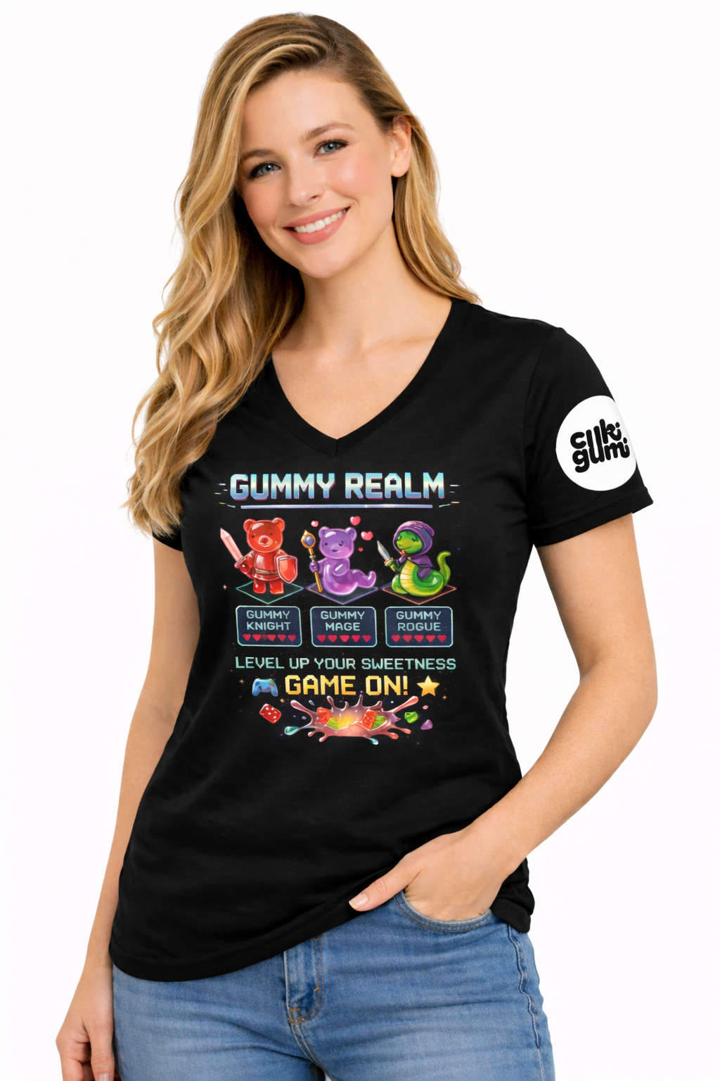 Gummy Realm Női Gamer Póló – Level Up Edition