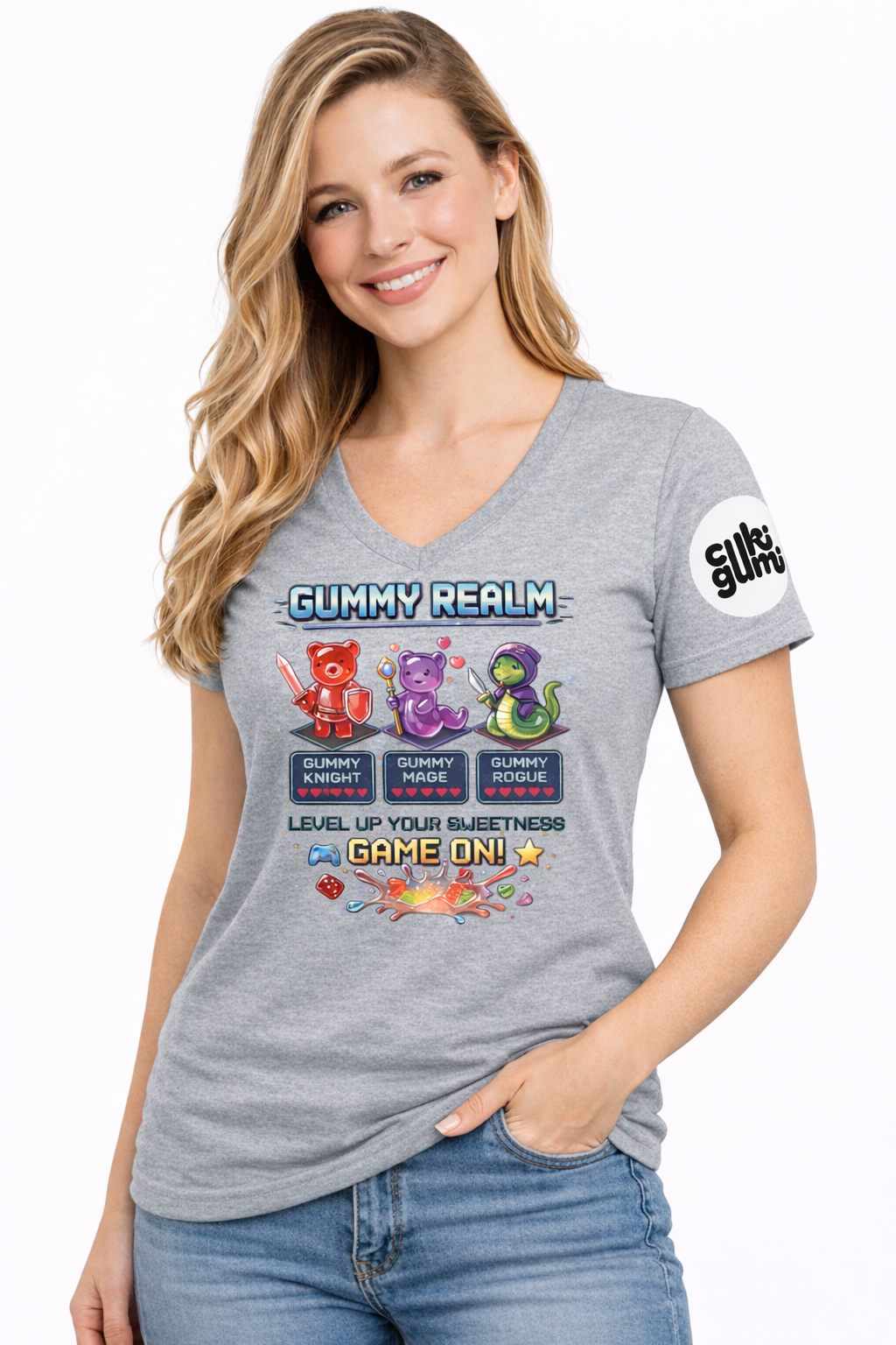 Gummy Realm Női Gamer Póló – Level Up Edition