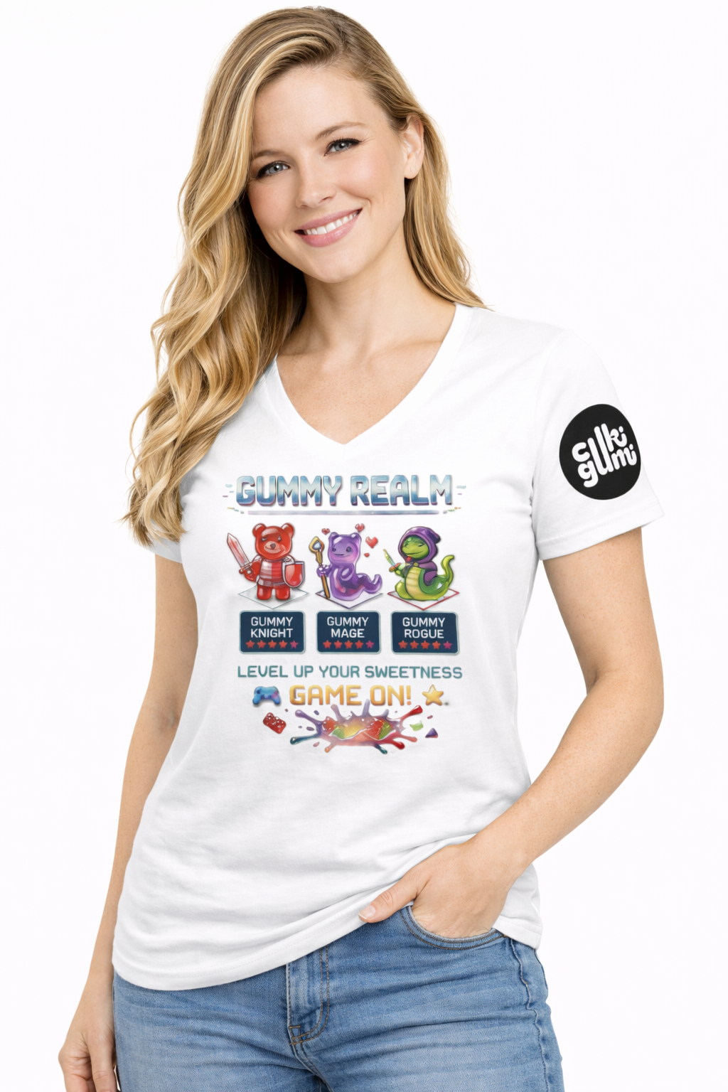 Gummy Realm Női Gamer Póló – Level Up Edition